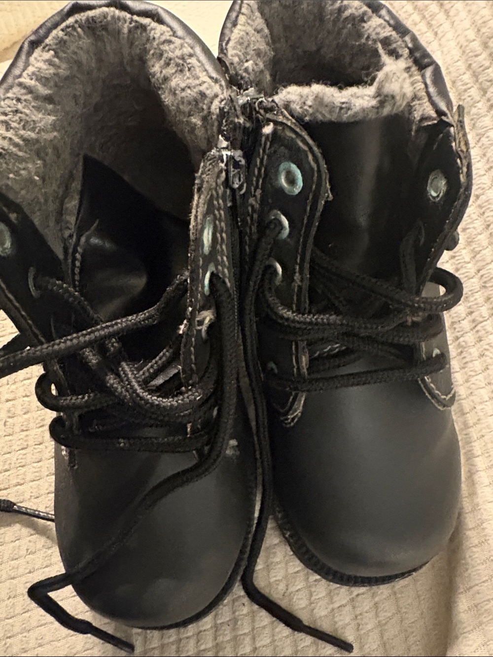 SmartFit Kids Waterproof Black Faux Leather Winter Lace-Up Boots